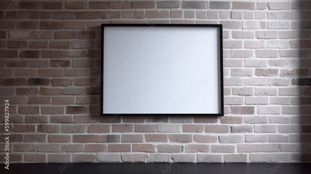 Blank picture frame on a brick wall. Mock up. Generative AI. Blank picture frame on a brick wall. Mock up. Generative AI.