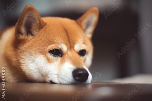 a sad Shiba Inu looking down
