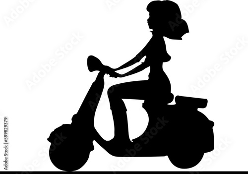 Silhouette of young girl on a retro vintage scooter: A stylish addition to your design