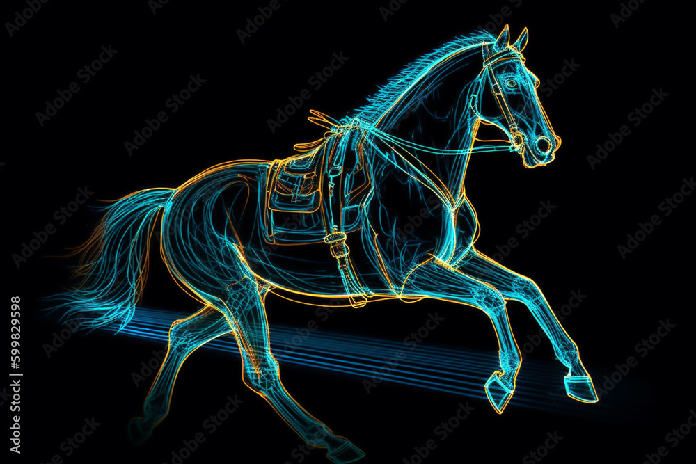 Illustration of 3d neon racing horses Stock Illustration | Adobe Stock