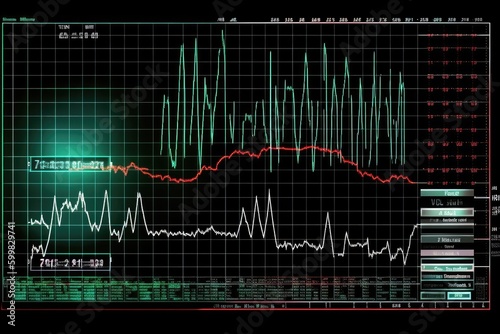 Oscilloscope waveform on its screen. Generative AI photo