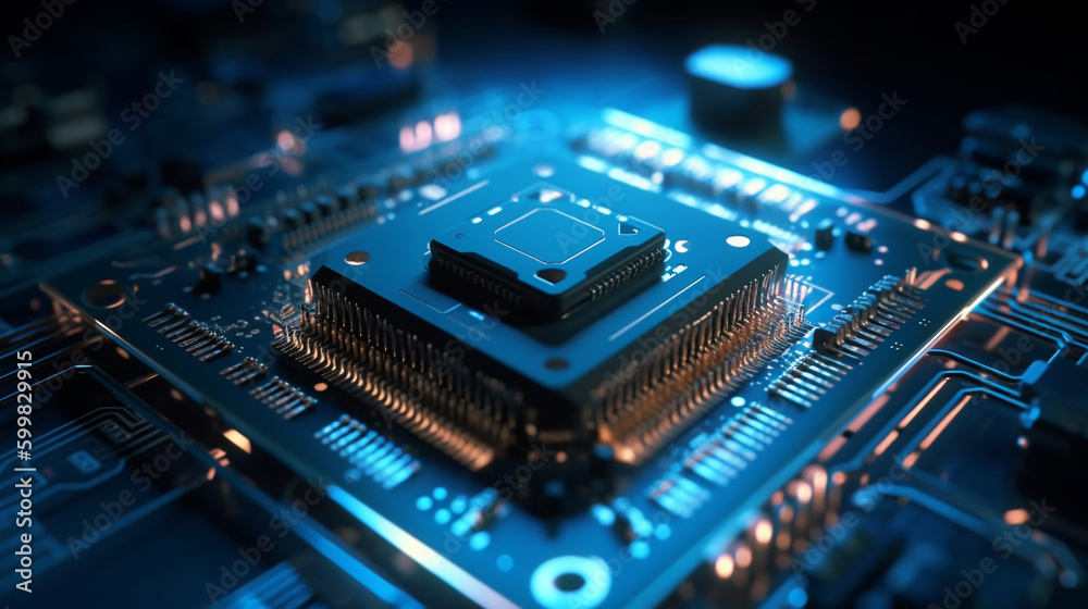 Close up of a motherboard. Generative AI Close up of a motherboard. Generative AI