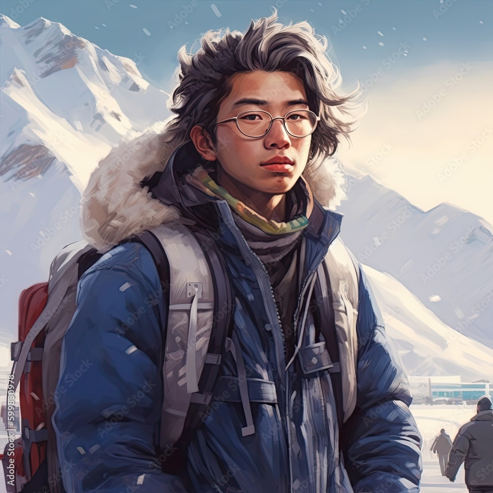 Illustration of a backpacker man and abstract art, AI Generated Illustration of a backpacker man and abstract art, AI Generated