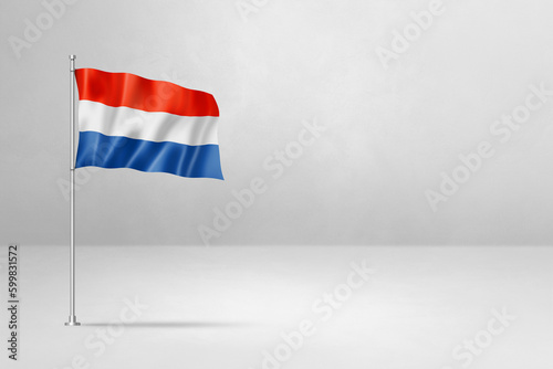 Netherlands flag isolated on white concrete wall background