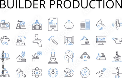 Builder production line icons collection. Manufacturer, Fabricator, Creator, Designer, Maker, Craftsman, Artisan vector and linear illustration. Machinist,Producer,Constructor outline signs set
