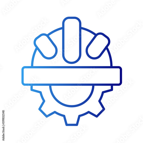 Engineering construction icon with blue gradient outline style. worker, design, mechanical, laptop, process, technician, thin. Vector illustration