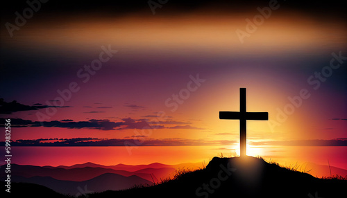 Valokuva calvary sunset background for Good Friday He is risen