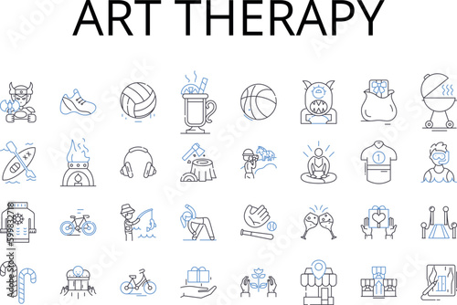 Art therapy line icons collection. Music therapy, Play therapy, Drama therapy, Movement therapy, Narrative therapy, Gestalt therapy, Poetry therapy vector and linear illustration. Sandplay therapy