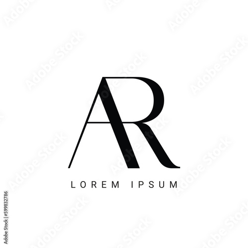 AR RA Artistic Letter Logo Design with Creative Serif Font in Black and White Colors Vector Illustration