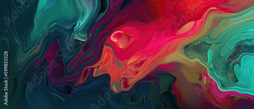 Liquid background with a luxurious mix of deep jewel toned colors. Graphic for backgrounds, web, banner, wallpaper. Generative AI. 