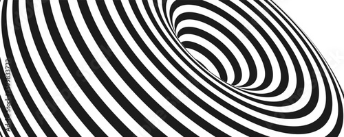 Abstract optical illusion. Hypnotic spiral tunnel with black and white lines. Vector illustration.