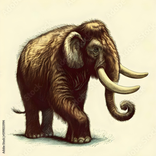 mammoth elephant isolated on white pencil drawing Generative AI