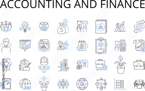 Accounting and finance line icons collection. Bookkeeping, Audit, Economics, Investment, Profitability, Financial analysis, Taxation vector and linear illustration. Risk management,Budgeting,Cash flow