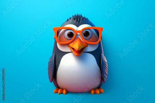 Penguin Wearing Trendy Sunglasses, Colourful Background, Cartoon Style, AI-Generated Image