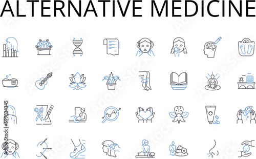 Alternative medicine line icons collection. Complementary medicine, Integrative medicine, Holistic medicine, Natural medicine, Traditional medicine, Herbal medicine, Eastern medicine vector and linear