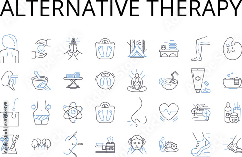 Alternative therapy line icons collection. Contemporary medicine, Novel approach, Unconventional medicine, Innovative technique, Holistic approach, Homeopathic remedy, Alternative treatment vector and
