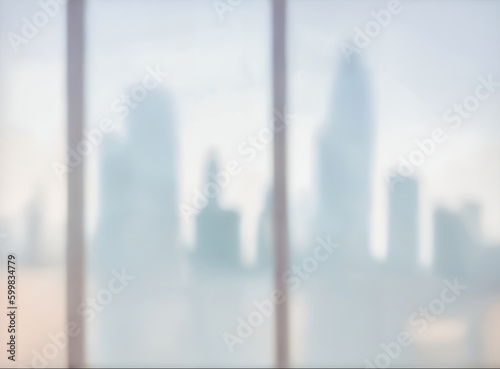 Blurred abstract glass wall from building in city town background.