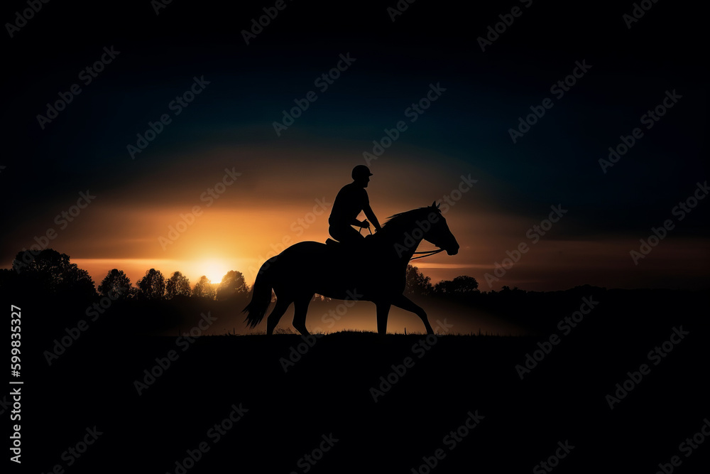 Horse rider. Sunset silhouette.