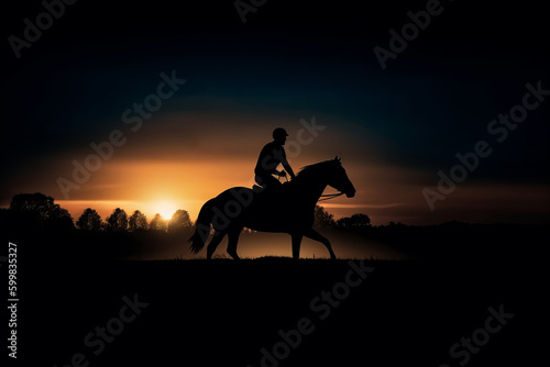 Horse rider. Sunset silhouette.