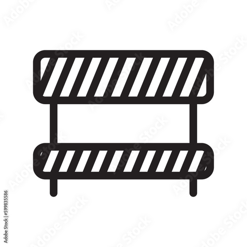 Barricade construction icon with black outline style. isolated, caution, roadsign, hurdle, block, fence, equipment. Vector Illustration