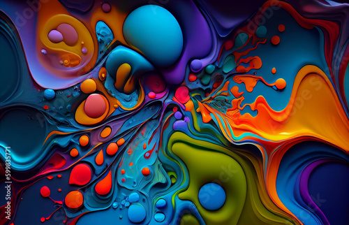 Flat beautiful colorfull liquid acrylic pouring Fluid painting, with cells, perfect composition, high definition Generative AI