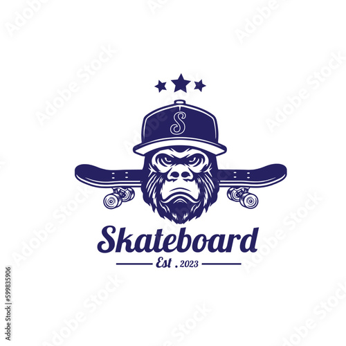 logo monkey skateboard vector illustration