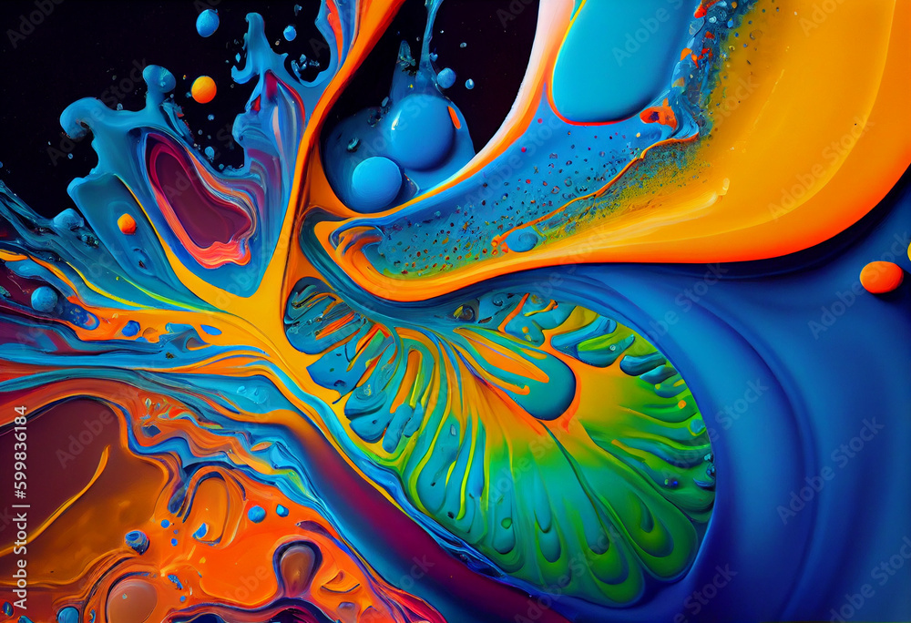Flat beautiful liquid acrylic pouring Fluid painting, with cells, perfect composition, high definition Generative AI Flat beautiful liquid acrylic pouring Fluid painting, with cells, perfect composition, high definition Generative AI