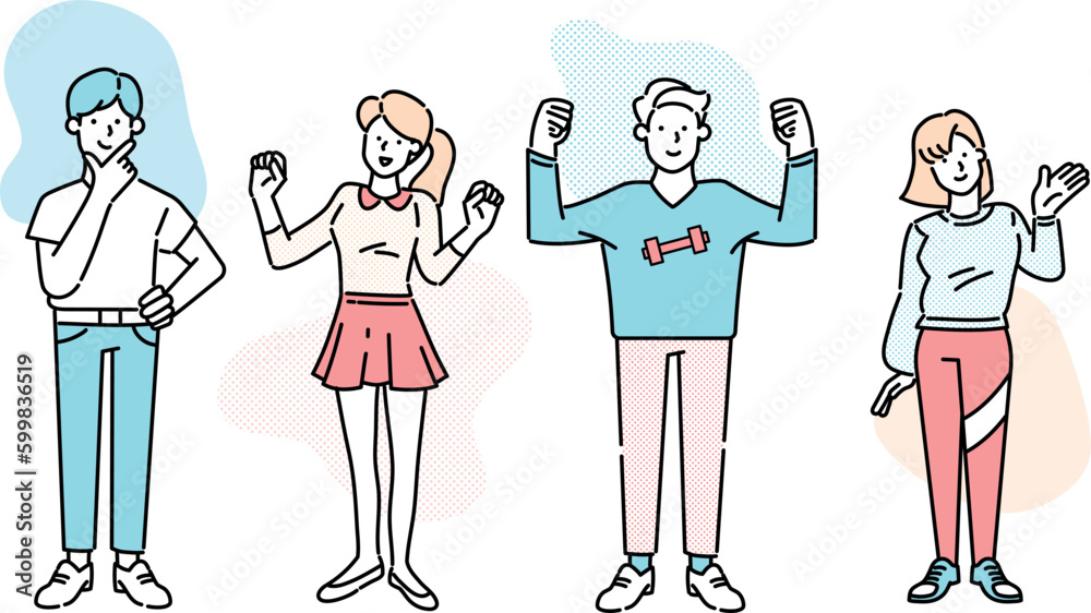 Confident Young Man Woman Full Body Pose Set Confident Young Man Woman Full Body Pose Set