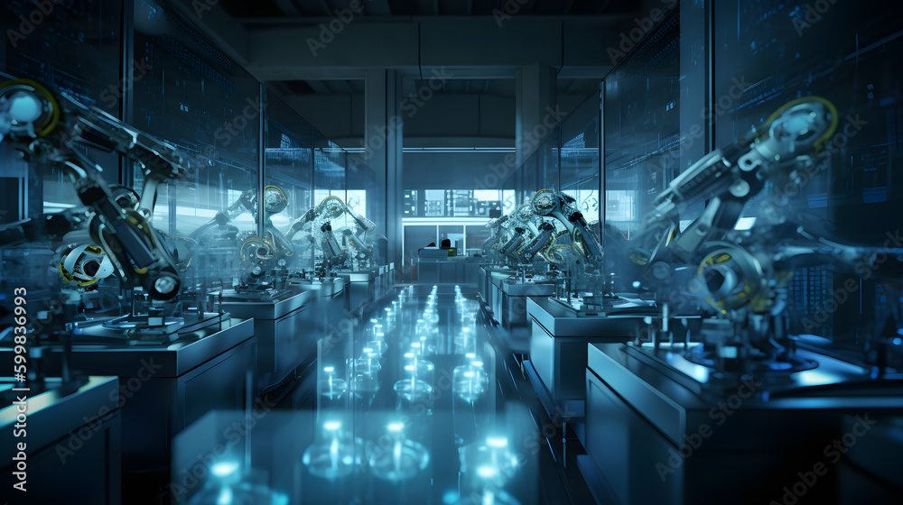 Explore the cutting-edge technology of AI with this breathtaking image of a robot working in a high-tech laboratory. See the incredible precision and accuracy that AI can achieve.