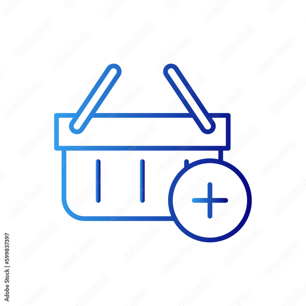 Add to basket shopping icon with blue gradient outline style. online, set, supermarket, commercial, bag, delivery, trolley. Vector Illustration Add to basket shopping icon with blue gradient outline style. online, set, supermarket, commercial, bag, delivery, trolley. Vector Illustration