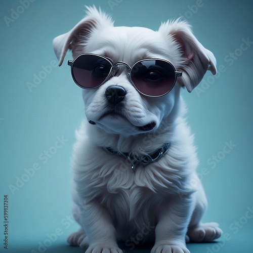 A Cute white Puppy wearing glasses created with Generative Ai Technology © Gautam
