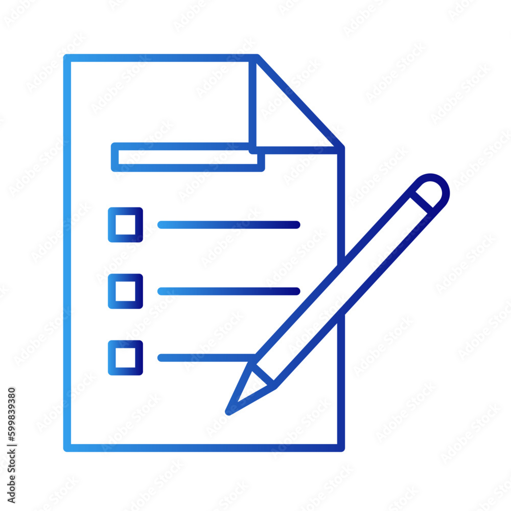 Exam education icon with blue gradient outline style. online, board, pencil, graphic, questionnaire, paper, business. Vector Illustration Exam education icon with blue gradient outline style. online, board, pencil, graphic, questionnaire, paper, business. Vector Illustration
