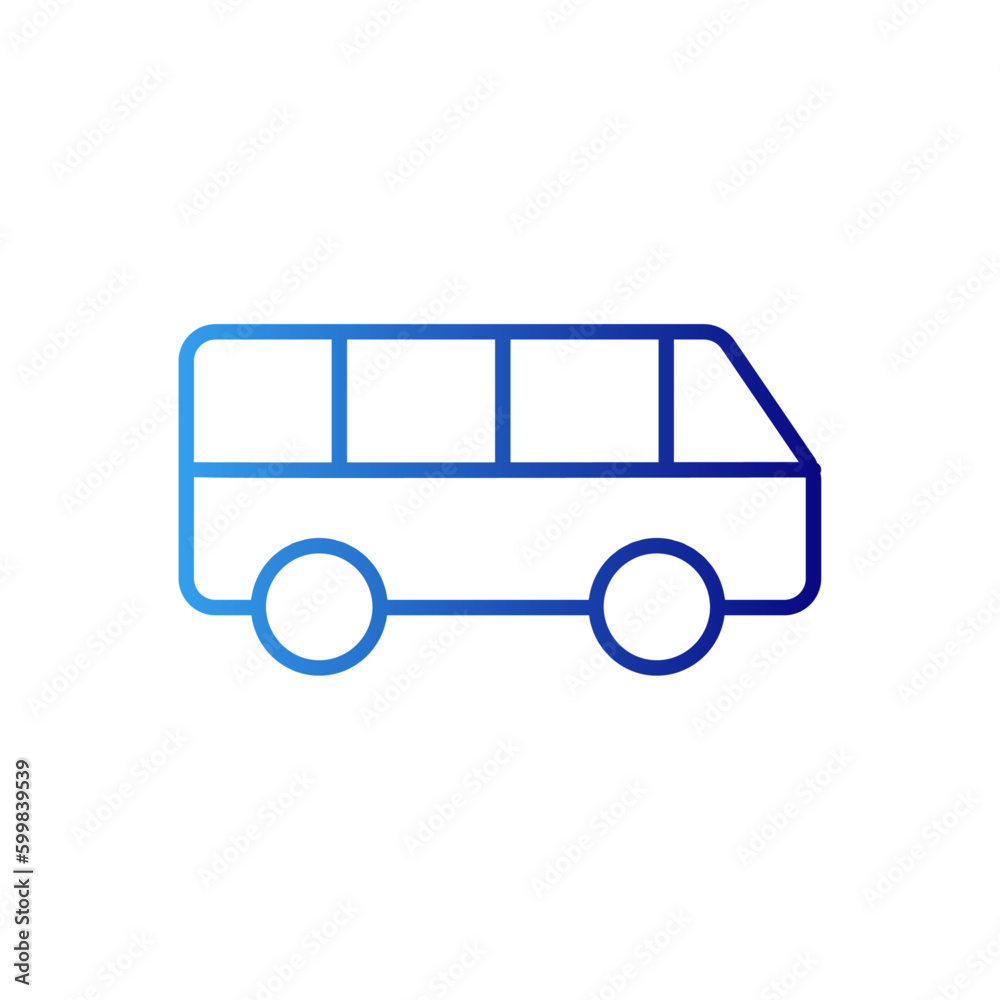 Bus school education icon with blue gradient outline style. library, blackboard, college, bag, sign, school bus, knowledge. Vector Illustration