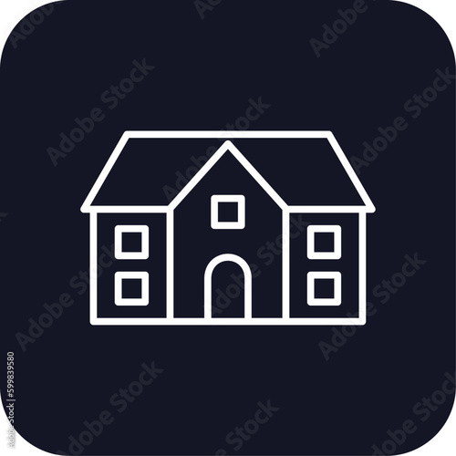 School education icon with black filled line outline style. house, pictogram, classroom, simple, backpack, stroke, linear. Vector Illustration