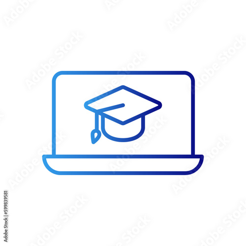 Webinar education icon with blue gradient outline style. meeting, e-learning, virtual, man, workshop, home, background. Vector Illustration