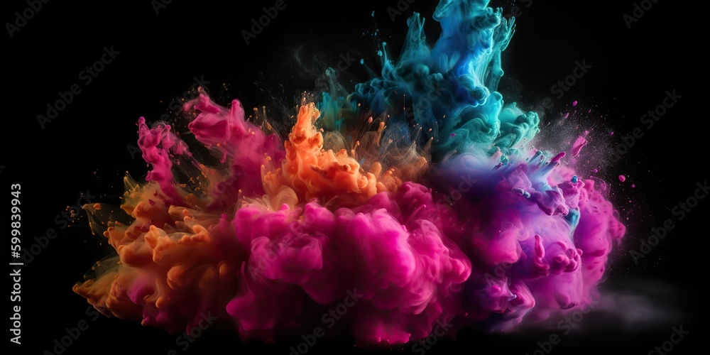 AI Generated. AI Generative. Motion graphics illustration of explode splash of color powder. Can be used for background decoration or graphic design. Graphic Art