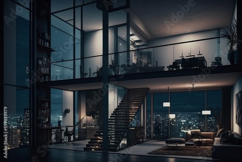 At Night  Luxurious Penthouse. AI