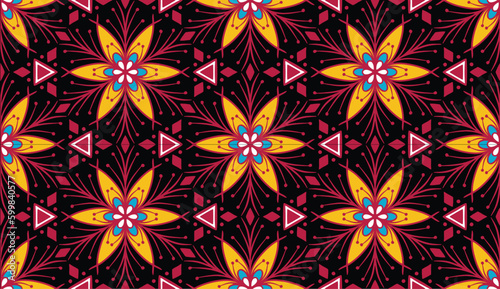 Geometric ethnic pattern seamless flower color. seamless pattern. Design for fabric,curtain,background,carpet,wallpaper,clothing,wrapping,Batik,mandalas,fabric,Vector illustration. pattern style.