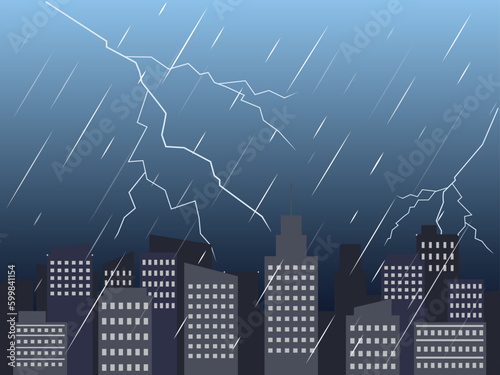 雷雨　都市、街並みと風景