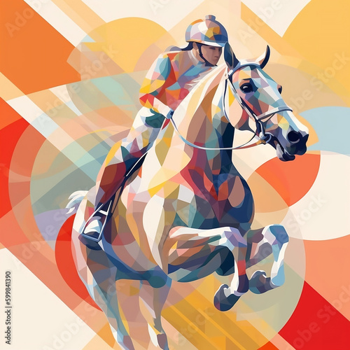 Abstract horse with jockey colors pastels. Generate IA