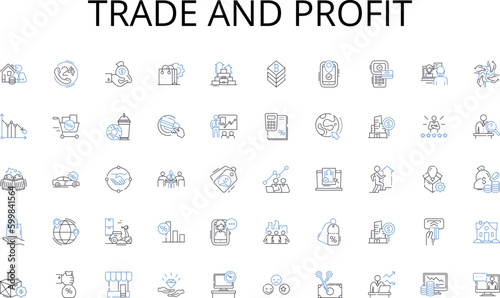 Trade and profit line icons collection. Automobile, Motorcycle, Bicycle, Train, Airplane, Bus, Boat vector and linear illustration. Hovercraft,Helicopter,Ute outline signs set