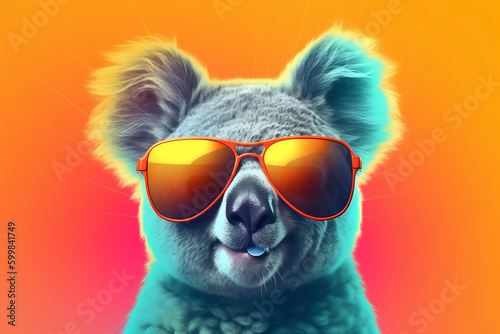 Koala Wearing Trendy Sunglasses, Colourful Background, Cartoon Style, 8k High Resolution, AI-Generated Image © Casper