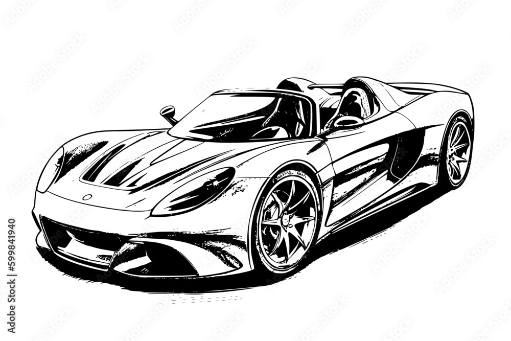 Black and white vector of sports car