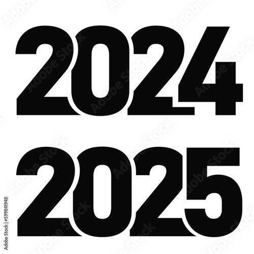 2024 and 2025 logo text design. Design template Celebration typography template