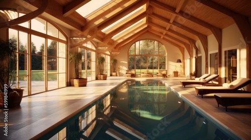 Luxury Country house with an open swimming pool. Generative ai