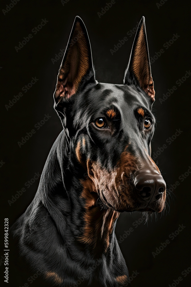 Generative AI illustration studio portrait style image of Doberman pedigree dog breed Generative AI illustration studio portrait style image of Doberman pedigree dog breed