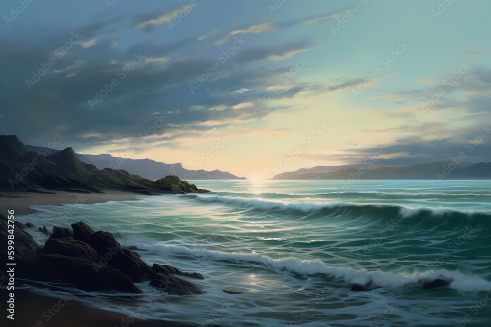 A peaceful seascape at sun rise. generative AI