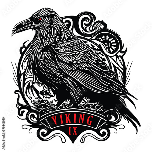 Vector illustration of a Raven. Black tribal animals tattoo, wisdom symbol. Traditional Ancient Viking sacred pattern. Sign of Celtics. Crow Norse soul.
