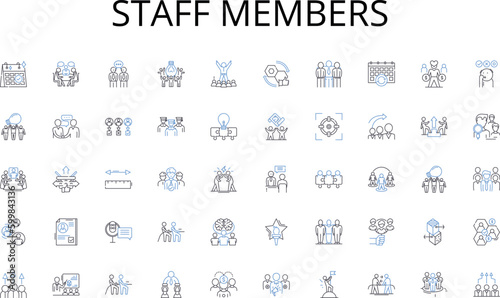 Staff members line icons collection. Discounts, Deals, Sales, Giveaways, Coupons, Offers, Vouchers vector and linear illustration. Prizes,Bundles,Sweepstakes outline signs set