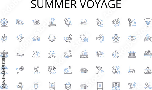 Summer voyage line icons collection. Dedication, Reliability, Punctuality, Professionalism, Efficiency, Responsibility, Loyalty vector and linear illustration. Perseverance,Diligence,Productivity